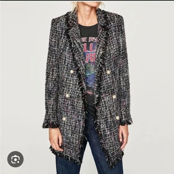 Women's Zara  Black Tweed Coat XS - Picture 1 of 9